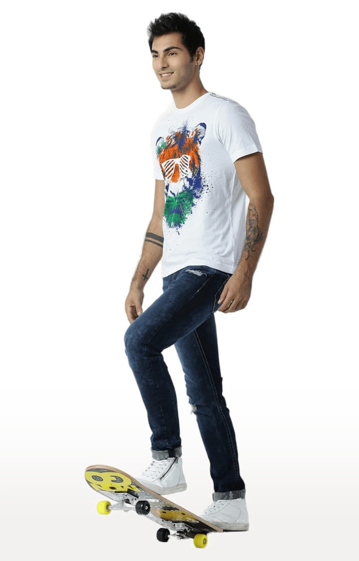 Men's White Cotton Graphics T-Shirt