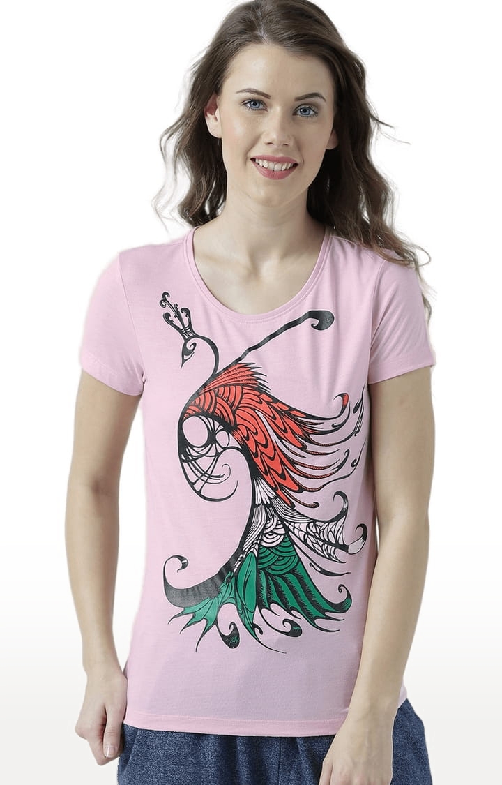 Women's Pink Baby Cotton Graphics T-Shirt