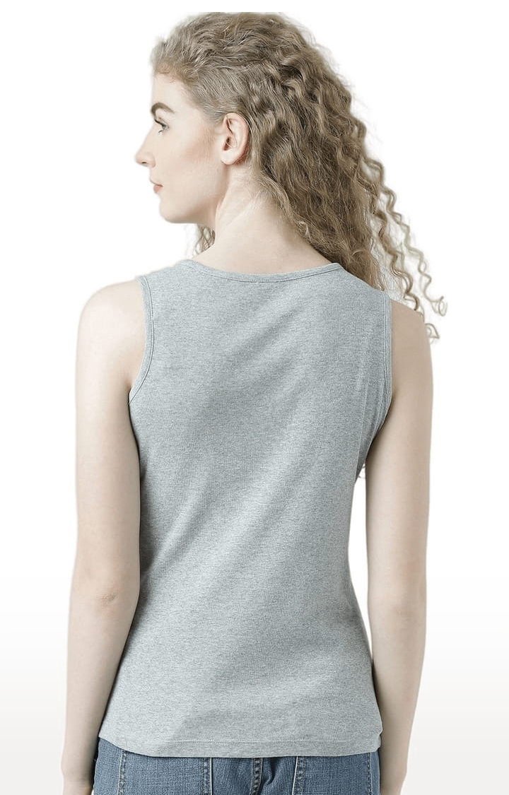 Women's Grey Melange Cotton Printed Tank Top