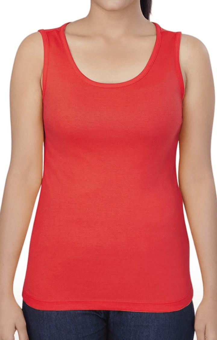 HUETRAP | Women's Red Cotton Solid Tank Top
