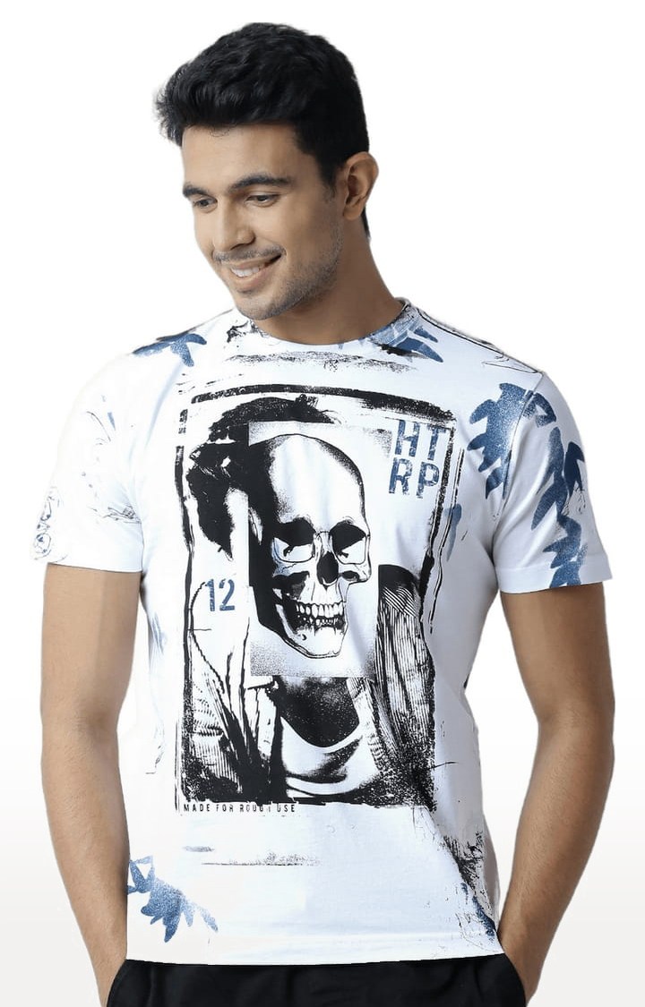 Men's White Cotton Graphics T-Shirt