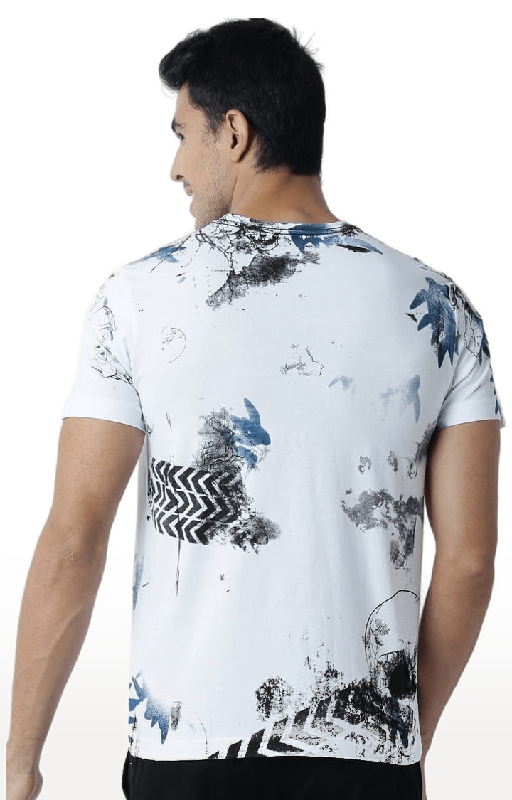 Men's White Cotton Graphics T-Shirt