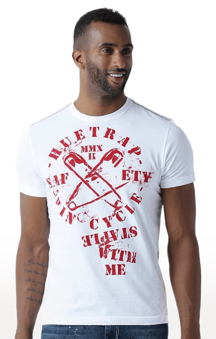 Men's White Cotton Typographic Printed T-Shirt