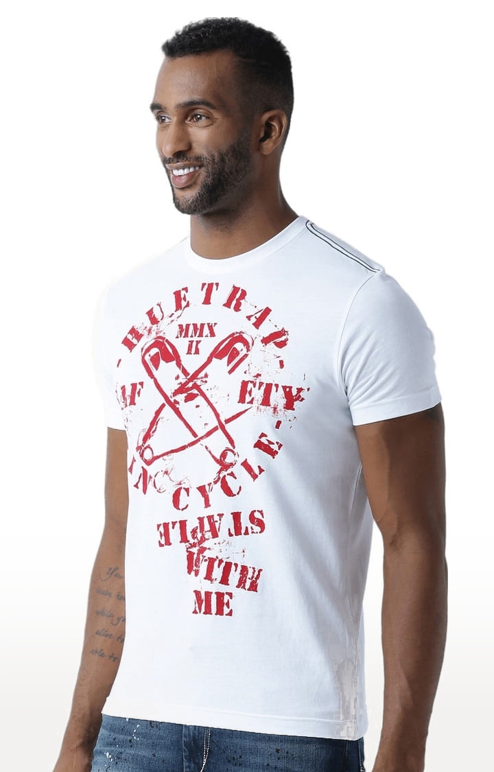 Men's White Cotton Typographic T-Shirt