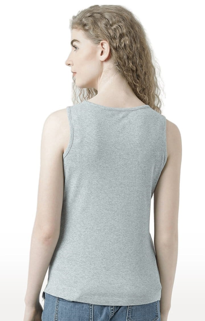 Women's Grey Melange Cotton Printed T-Shirt