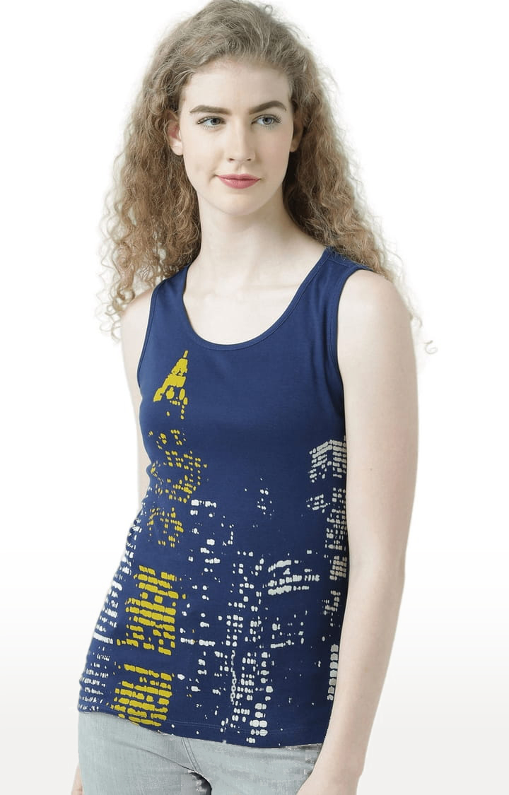 Women's Launch Navy Cotton Printed Tank Top