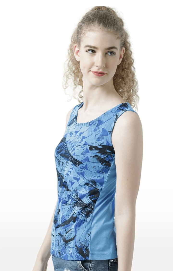 Women's Turquoise Blue Cotton Printed T-Shirt