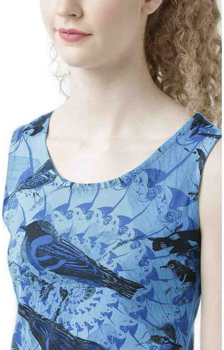 Women's Turquoise Blue Cotton Printed T-Shirt