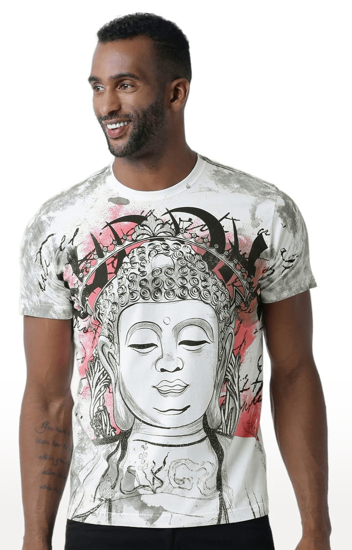 Men's White Cotton Graphics T-Shirt