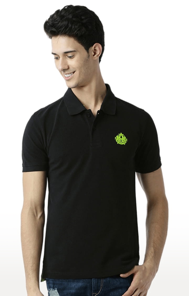 HUETRAP | Men's Black Cotton Solid Polo T-Shirt