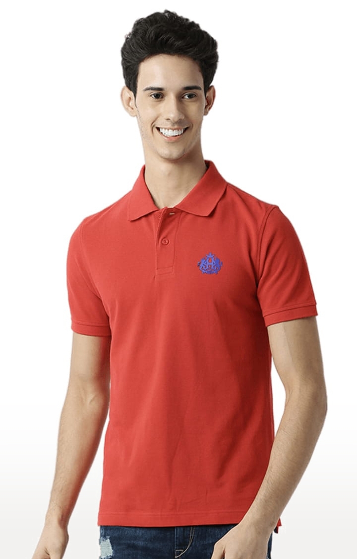 Men's Red Cotton Solid Polo T-Shirt