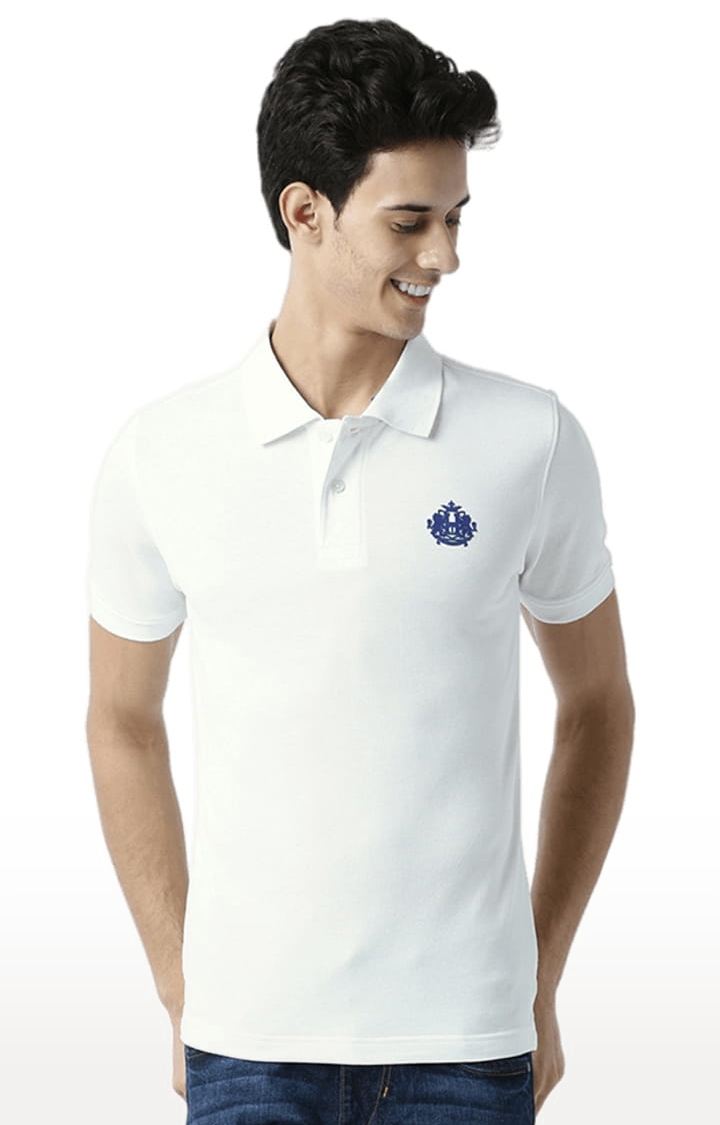 Men's White Cotton Solid Polo T-Shirt