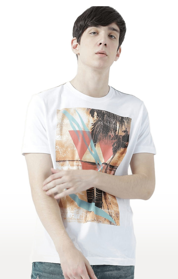 Men's White Cotton Graphics T-Shirt