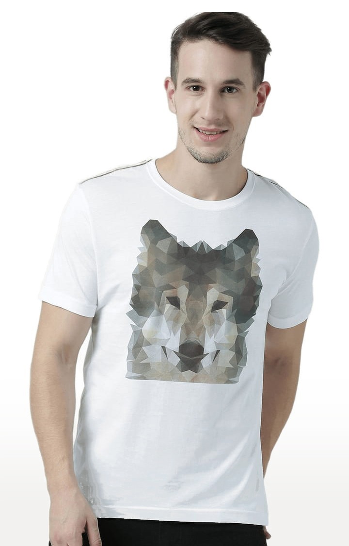 Men's White Cotton Graphics T-Shirt