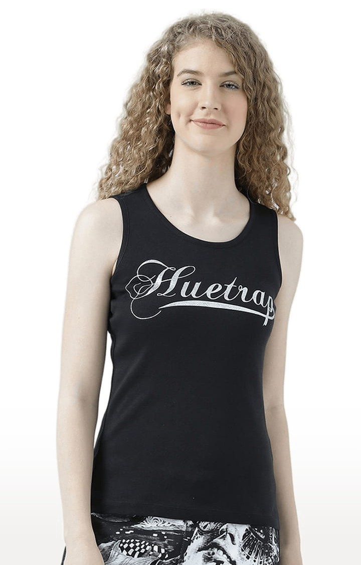 Women's Black Cotton Printed Tank Top