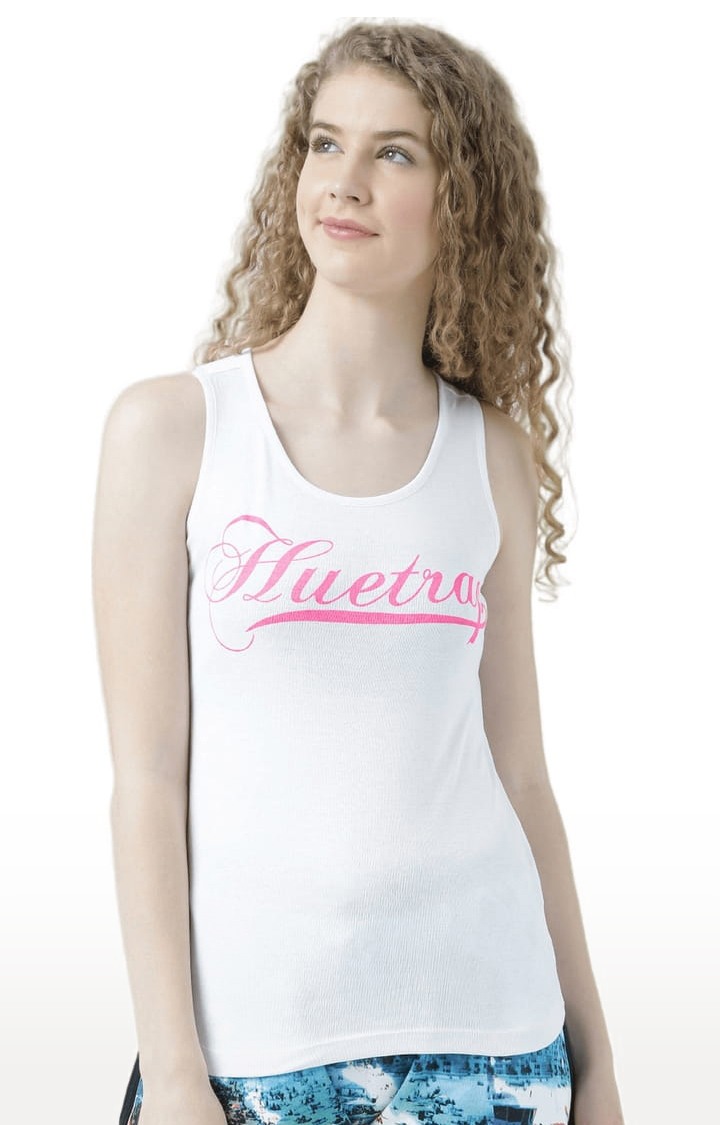 Women's White Cotton Typographic Printed Tank Top