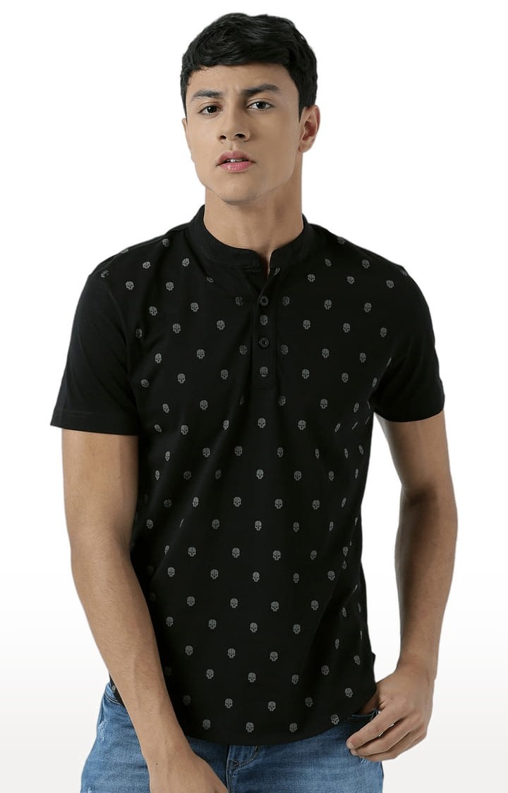 HUETRAP | Men's Black Cotton Printed Regular T-Shirt