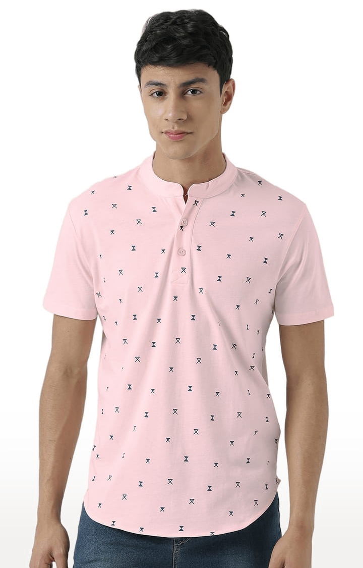 HUETRAP | Men's Pink Cotton Printed Regular T-Shirt