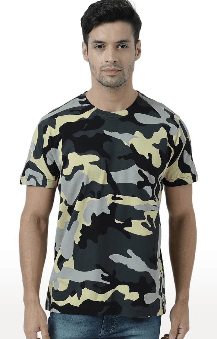 HUETRAP | Men's Multicolour Cotton Camouflage Regular T-Shirt