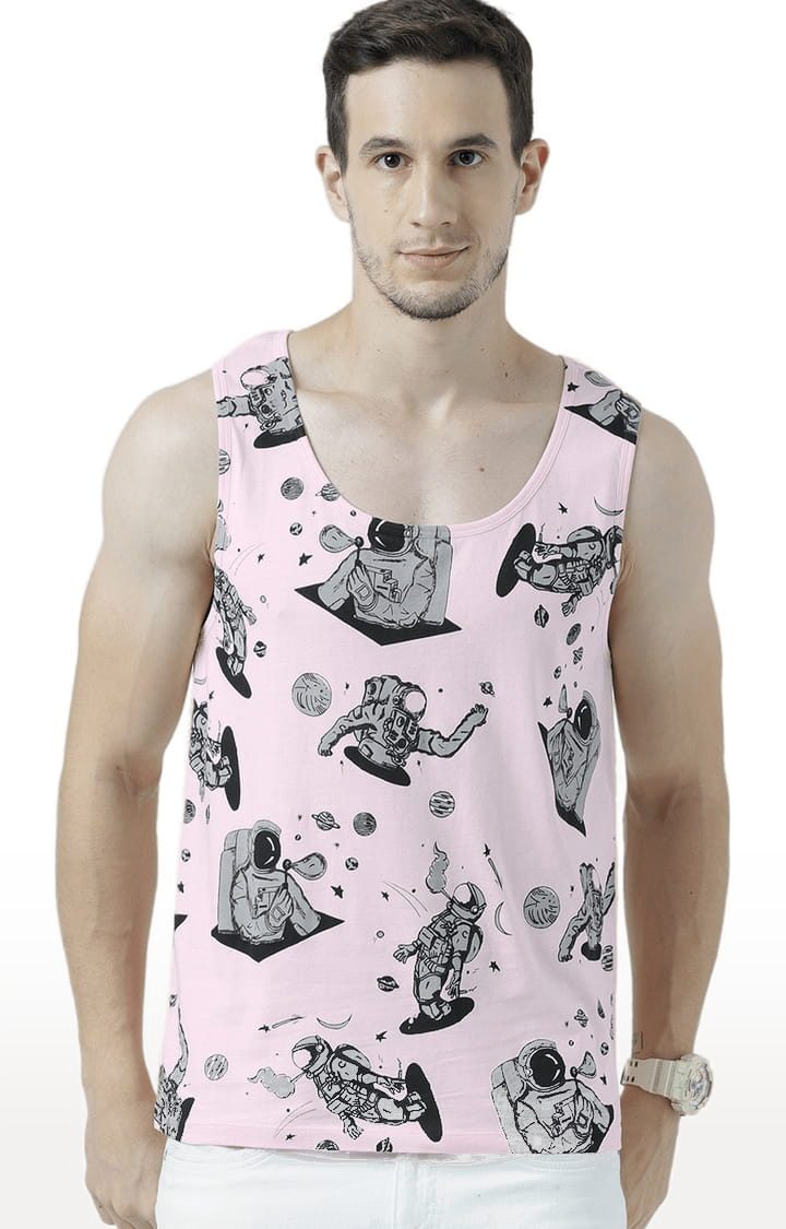 HUETRAP | Men's Light Pink Cotton Printed Vest