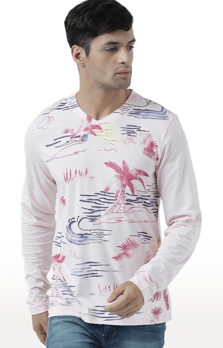 Men's Light Pink Cotton Printed T-Shirt