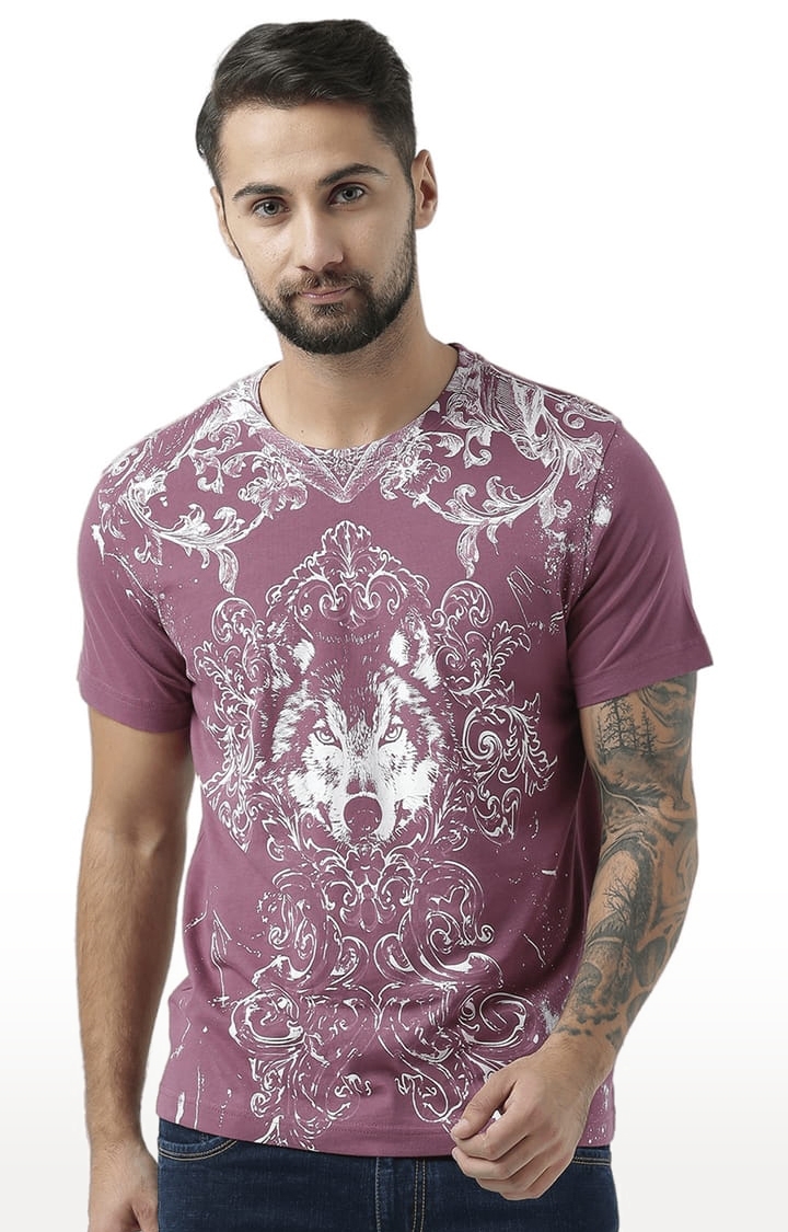 Men's Plum Cotton Graphics T-Shirt