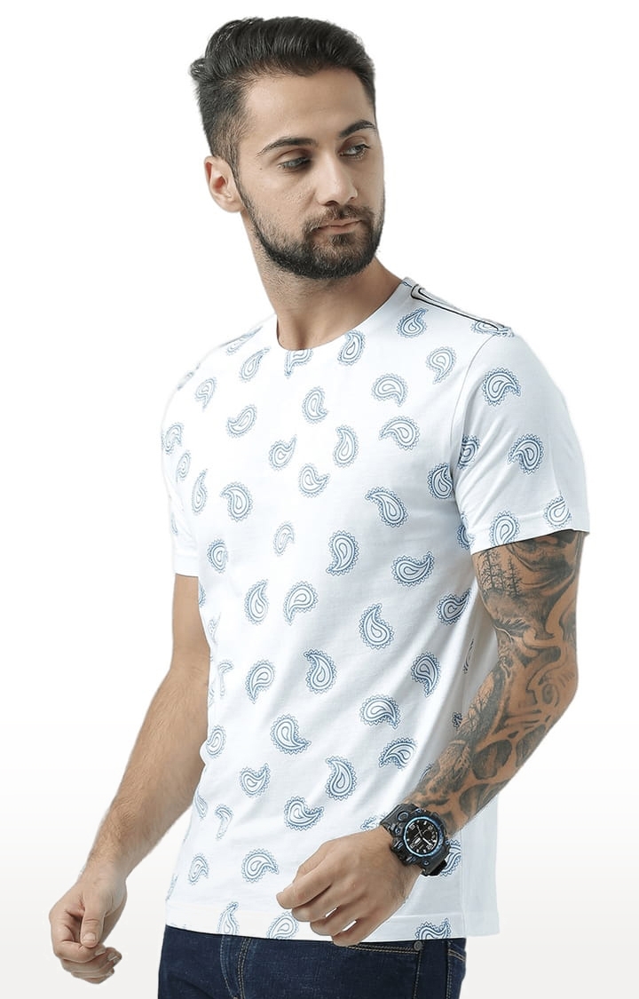 Men's White Cotton Printed Regular T-Shirt