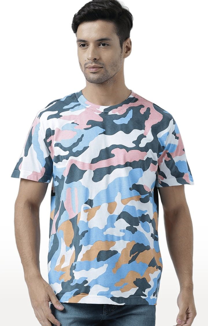 Men's Multicolour Cotton Camouflage Regular T-Shirt