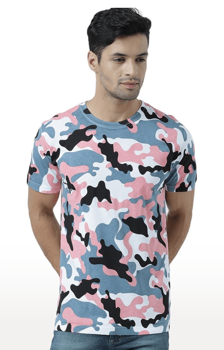 Men's Multicolour Cotton Camouflage Regular T-Shirt