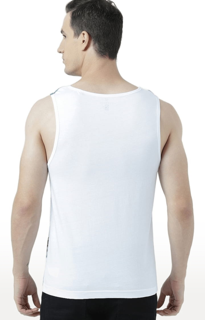 Men's White Cotton Printed Vest