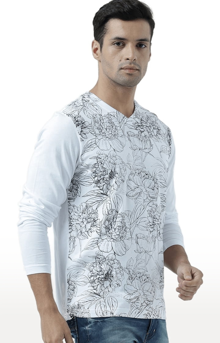 Men's White Cotton Floral T-Shirts