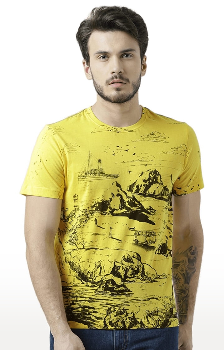 Men's Yellow Cotton Graphics T-Shirt