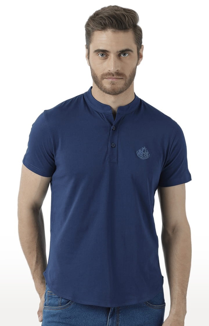 Men's Navy Blue Cotton Solid Regular T-Shirt