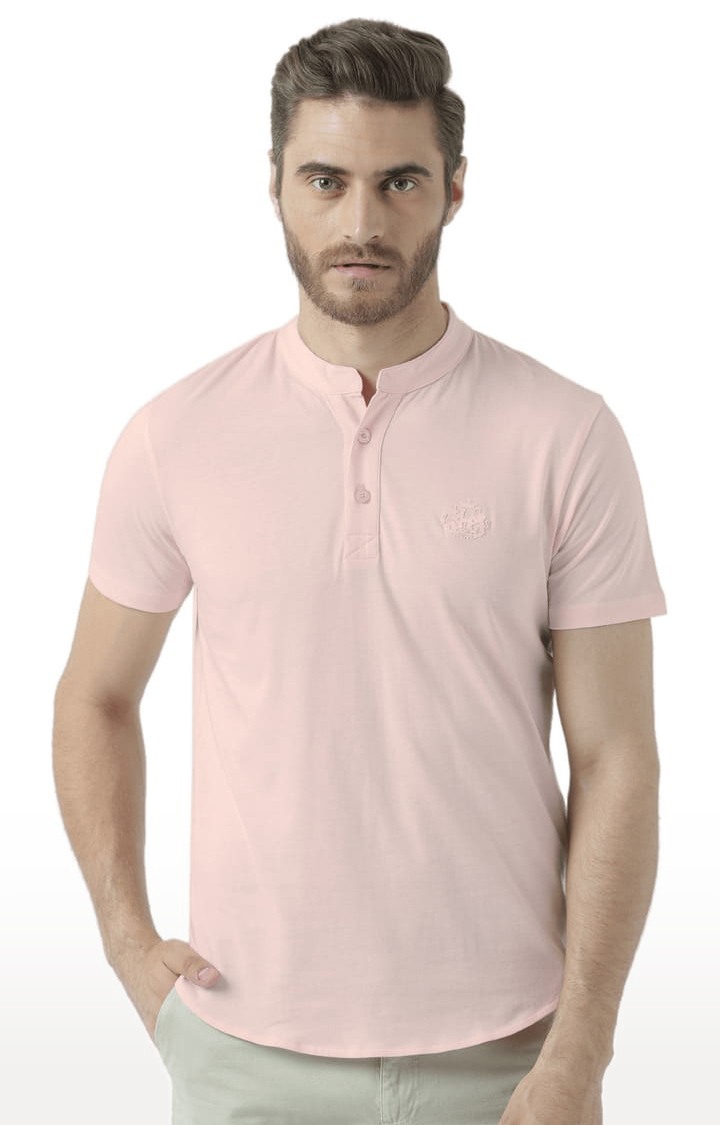 HUETRAP | Men's Pink Cotton Solid Regular T-Shirt