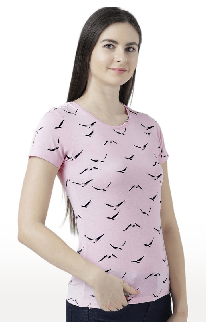 Women's Pink Baby Cotton Printed T-Shirt