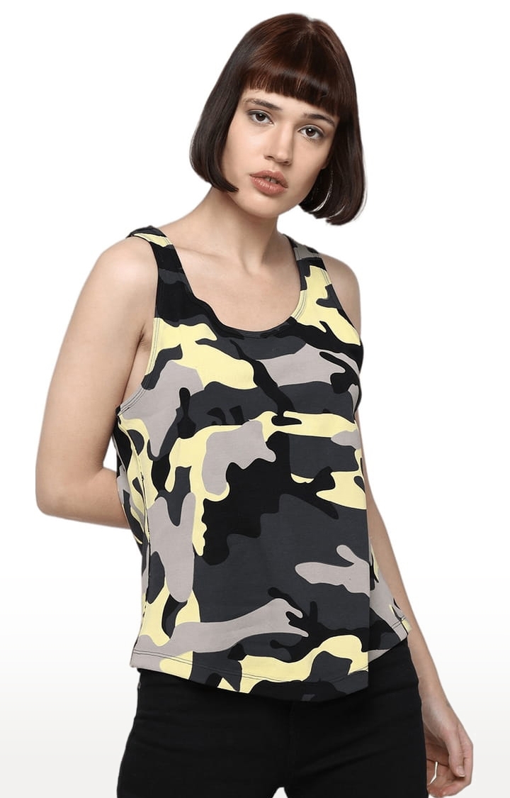 Women's Multicolour Cotton Camouflage Tank Top