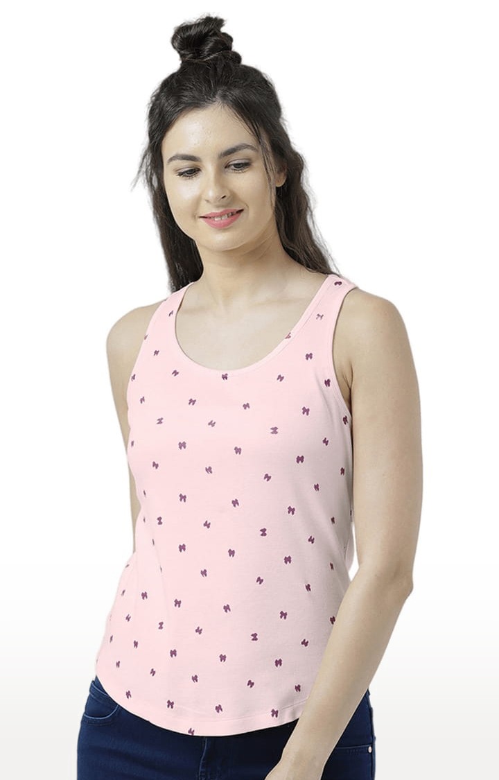HUETRAP | Women's Light Pink Cotton Printed Tank Top