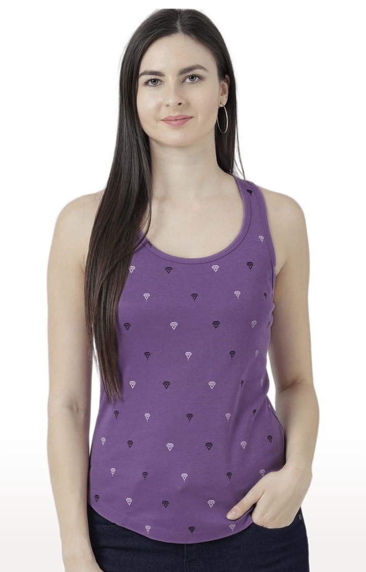 Women's Purple Cotton Printed Tank Top