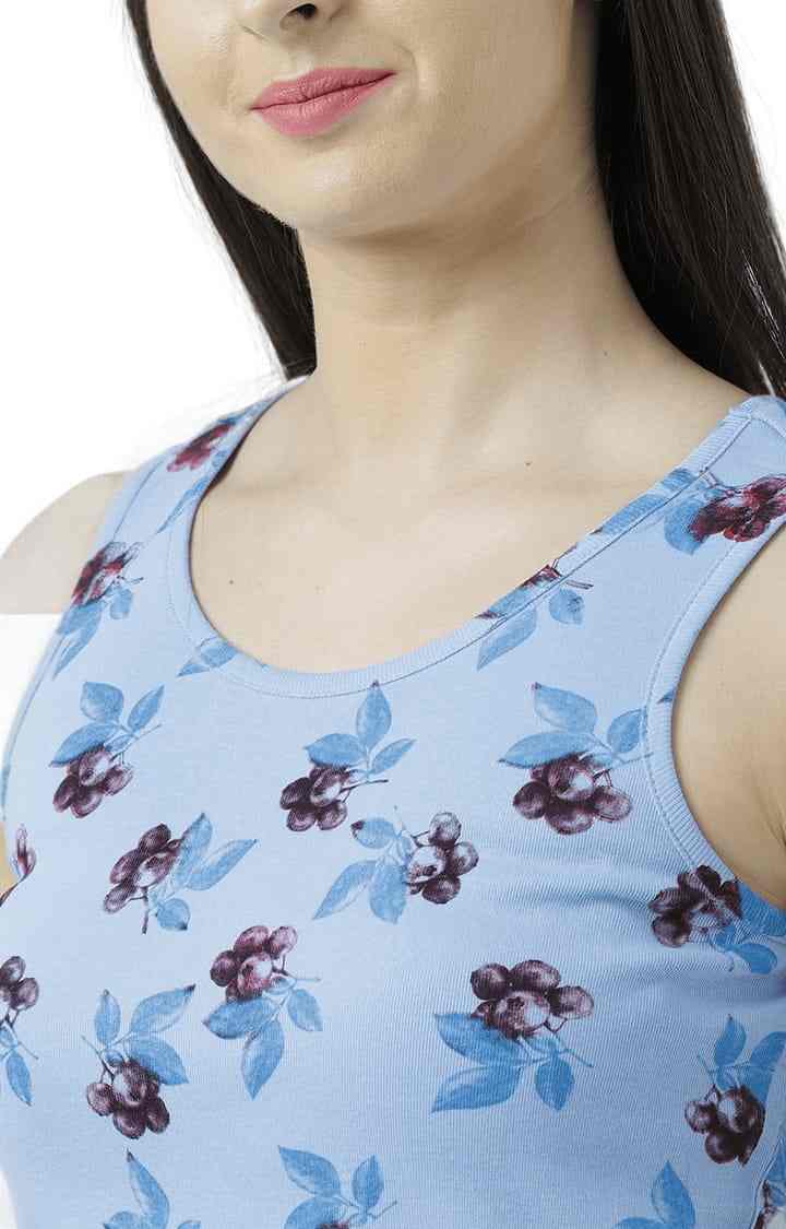 Women's Light Blue Cotton Printed T-Shirt