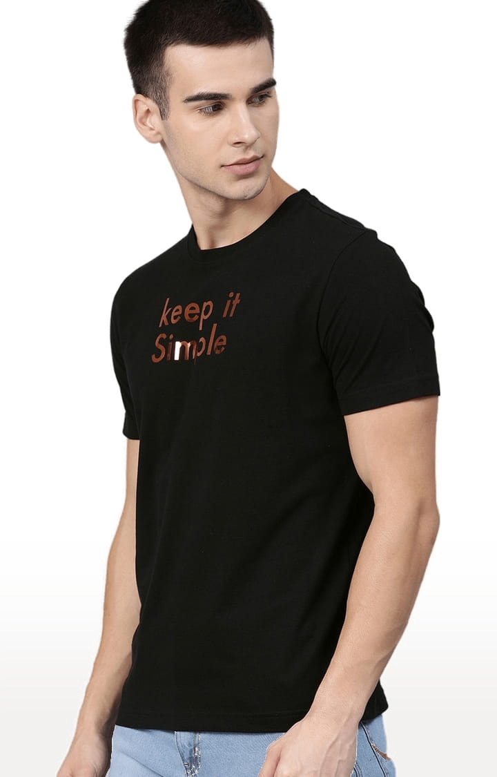 Men's Black Cotton Blend Typographic Printed T-Shirt
