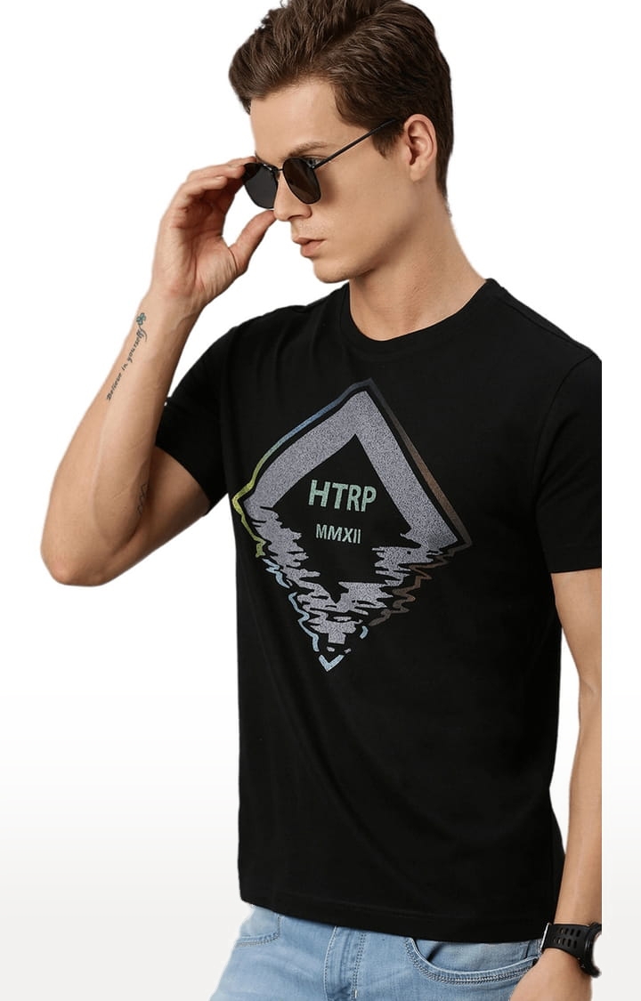 Men's Black Cotton Blend Graphics T-Shirt