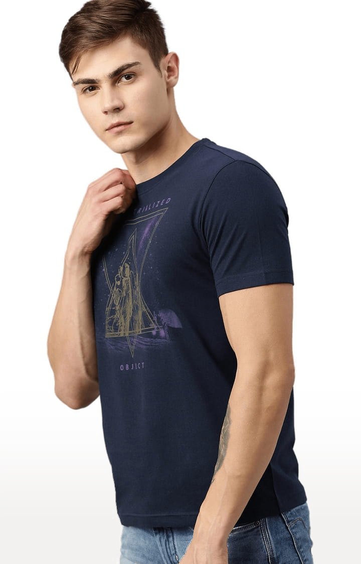 Men's Launch Navy Cotton Blend Graphics T-Shirt