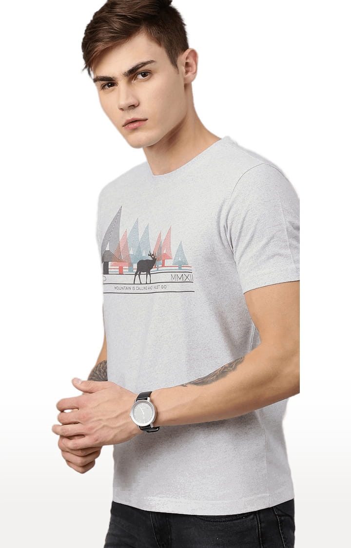 Men's White Melange Cotton Blend Graphics T-Shirt