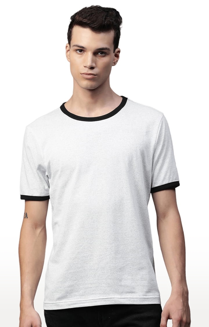 Men's White Melange Cotton Blend Solid T-Shirts