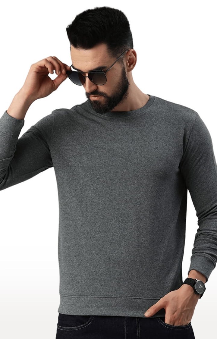 HUETRAP | Men's Grey Cotton Blend Solid Sweatshirt