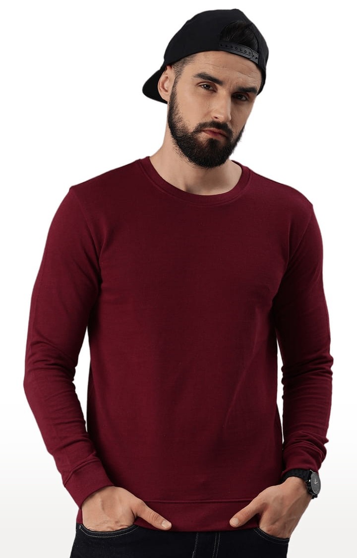 HUETRAP | Men's Maroon Cotton Blend Solid Sweatshirt