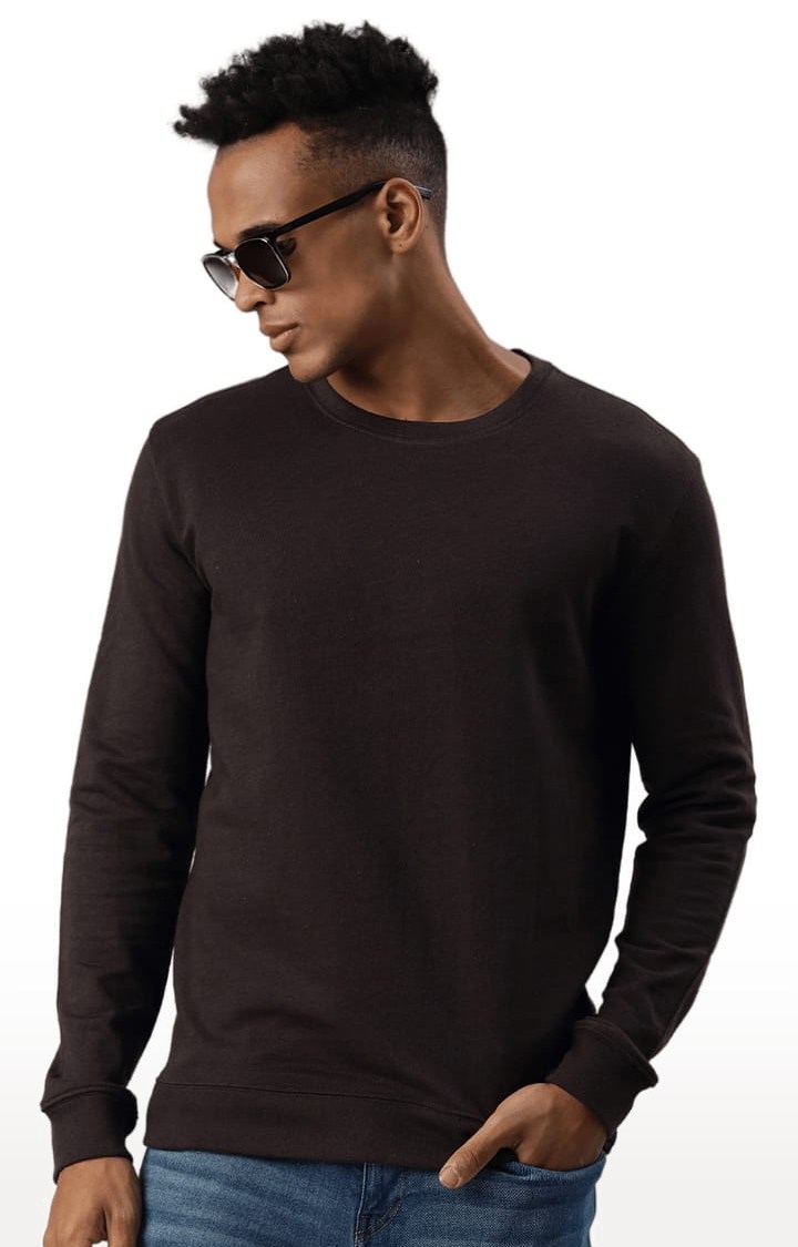 HUETRAP | Men's Brown Cotton Blend Solid Sweatshirt