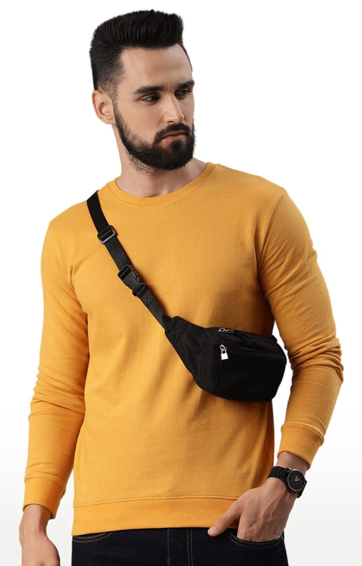 HUETRAP | Men's Yellow Cotton Blend Solid Sweatshirt