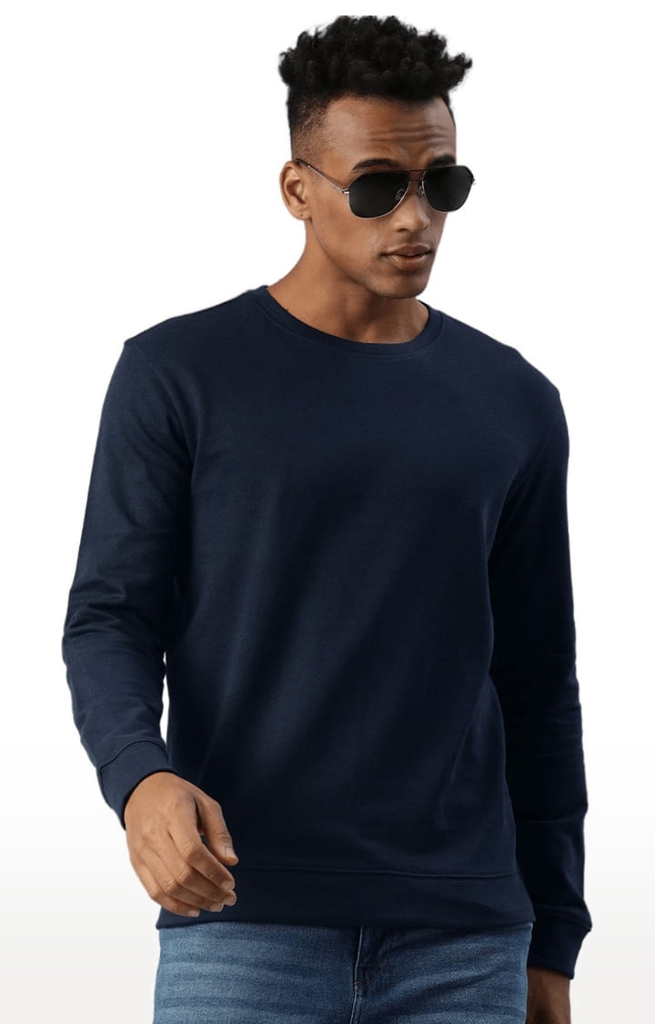 HUETRAP | Men's Blue Cotton Blend Solid Sweatshirt