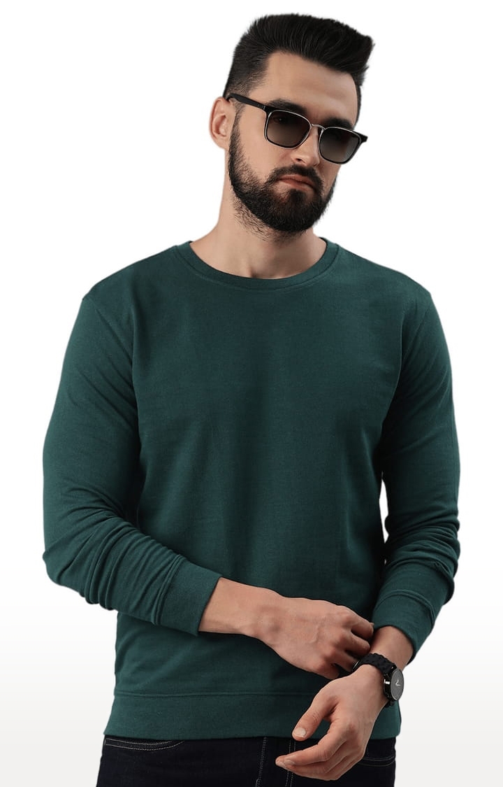 Men's Green Cotton Blend Solid Sweatshirt